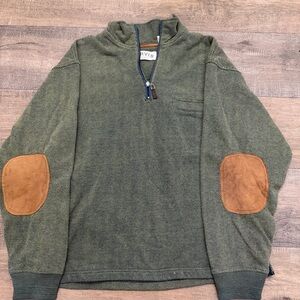 Orvis Olive Zip-Up Sweater with Brown Elbow Patches